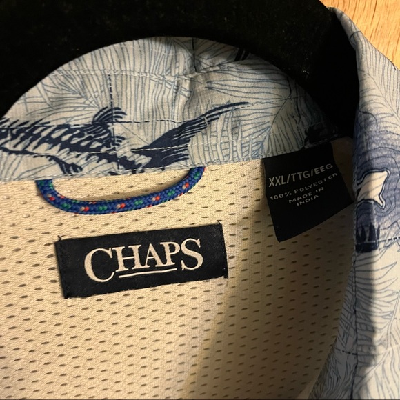 Chaps Mens Hawaiian Volcano Fish Shirt XXL Blue Beach Aloha Tiki Fishing - Picture 3 of 4